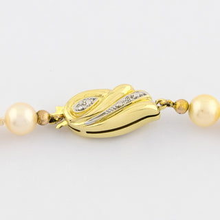 Perlenkette mit Schließe aus 585 Gelb- und Weißgold mit Diamant, 48 cm, hochwertiger second hand Schmuck perfekt aufgearbeitet