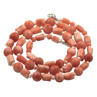 Korallenkette mit Perle und Kugelschließe aus 925 Silber, hochwertiger second hand Schmuck perfekt aufgearbeitet