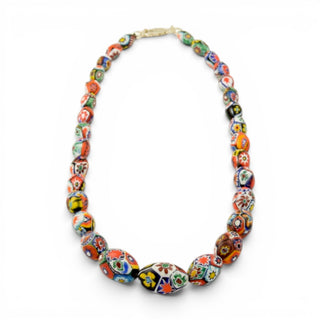 Halskette aus Muranoglas, Millefiori, Karabiner aus Silber, nachhaltiger second hand Schmuck perfekt aufgearbeitet