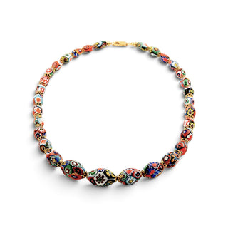 Halskette aus Muranoglas, Millefiori, Schließe aus Silber, nachhaltiger second hand Schmuck perfekt aufgearbeitet