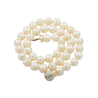 Perlenkette mit Schließe aus 585Gelb- und Weißgold mit Diamant, nachhaltiger second hand Schmuck perfekt aufgearbeitet