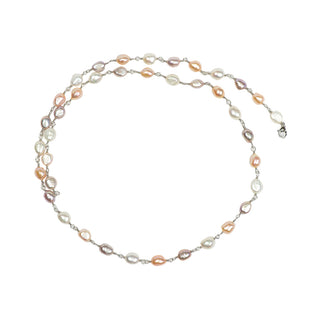 Perlenkette mit Schließe aus 925 Silber, 70 cm, hochwertiger second hand Schmuck perfekt aufgearbeitet