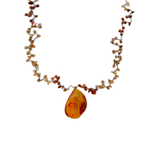 Halskette aus 925 Silber/Edelstahl mit Bernstein und Quarz, nachhaltiger second-hand Schmuck perfekt aufgearbeitet