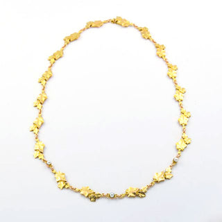 Halskette Weinblätter aus 585 Gelbgold mit Perle, nachhaltiger second hand Schmuck perfekt aufgearbeitet