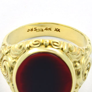 Herrenring aus 585 Gelbgold mit Karneol, nachhaltiger second hand Schmuck perfekt aufgearbeitet