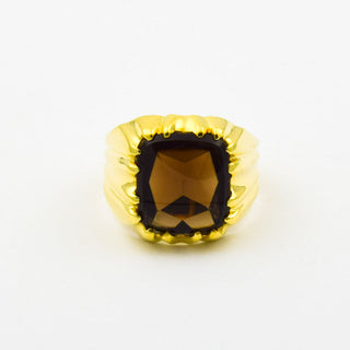 Herrenring aus 585 Gelbgold mit Rauchquarz, nachhaltiger second hand Schmuck perfekt aufgearbeitet