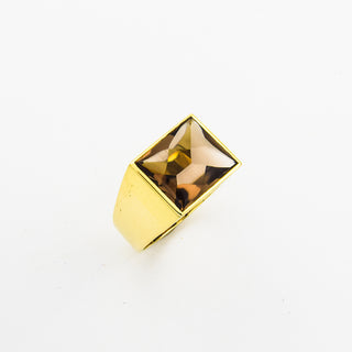 Herrenring aus 585 Gelbgold mit Rauchquarz, nachhaltiger second hand Schmuck perfekt aufgearbeitet
