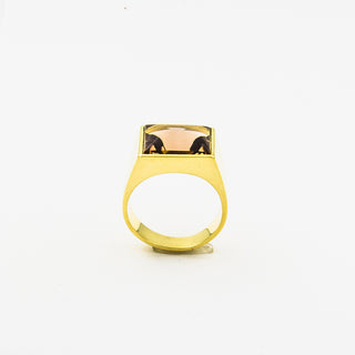 Herrenring aus 585 Gelbgold mit Rauchquarz, nachhaltiger second hand Schmuck perfekt aufgearbeitet