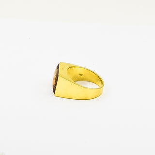 Herrenring aus 585 Gelbgold mit Rauchquarz, nachhaltiger second hand Schmuck perfekt aufgearbeitet