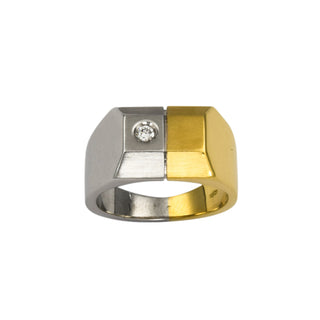 Herrenring aus 750 Gelb- und Weißgold mit Brillant, nachhaltiger second hand Schmuck perfekt aufgearbeitet