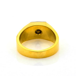 Herrenring aus 750 Gelb- und Weißgold mit Brillant, nachhaltiger second hand Schmuck perfekt aufgearbeitet