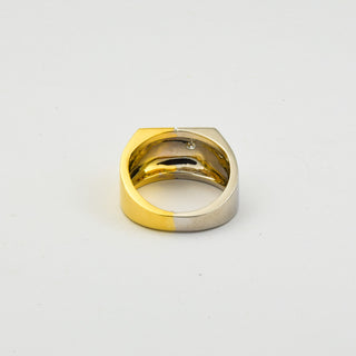 Herrenring aus 750 Gelb- und Weißgold mit Brillant, nachhaltiger second hand Schmuck perfekt aufgearbeitet