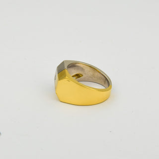 Herrenring aus 750 Gelb- und Weißgold mit Brillant, nachhaltiger second hand Schmuck perfekt aufgearbeitet