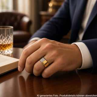 Herrenring aus 750 Gelb- und Weißgold mit Brillant, nachhaltiger second hand Schmuck perfekt aufgearbeitet