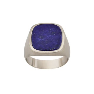 Herrenring aus 750 Weißgold mit Lapislazuli, nachhaltiger second hand Schmuck perfekt aufgearbeitet