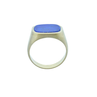 Herrenring aus 750 Weißgold mit Lapislazuli, nachhaltiger second hand Schmuck perfekt aufgearbeitet