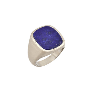 Herrenring aus 750 Weißgold mit Lapislazuli, nachhaltiger second hand Schmuck perfekt aufgearbeitet