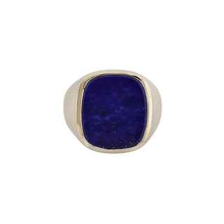 Herrenring aus 750 Weißgold mit Lapislazuli, nachhaltiger second hand Schmuck perfekt aufgearbeitet
