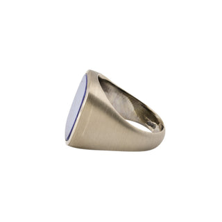 Herrenring aus 750 Weißgold mit Lapislazuli, nachhaltiger second hand Schmuck perfekt aufgearbeitet