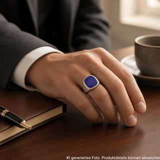 Herrenring aus 750 Weißgold mit Lapislazuli, nachhaltiger second hand Schmuck perfekt aufgearbeitet