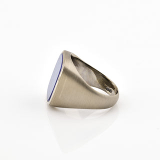 Herrenring aus 750 Weißgold mit Lapislazuli, nachhaltiger second hand Schmuck perfekt aufgearbeitet