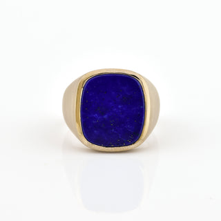 Herrenring aus 750 Weißgold mit Lapislazuli, nachhaltiger second hand Schmuck perfekt aufgearbeitet