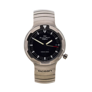 IWC Herrenarmbanduhr Ocean 2000 Porsche Design Automatik mit Datumsanzeige und Leuchtindizes, verschraubte Krone und verschraubter Gehäuseboden, gebrauchte Luxusuhr im Top-Zustand