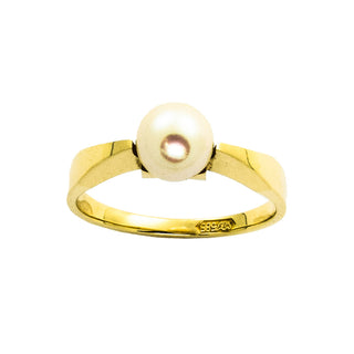 Johann Kaiser Ring aus 585 Gelbgold mit Perle, nachhaltiger second hand Schmuck perfekt aufgearbeitet