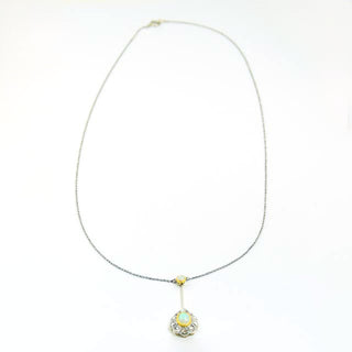 Kette mit Anhänger aus 585 Gelb- und Weißgold mit Opal und Diamant, nachhaltiger second hand Schmuck perfekt aufgearbeitet