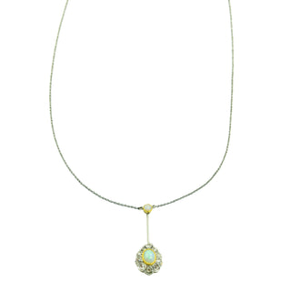 Kette mit Anhänger aus 585 Gelb- und Weißgold mit Opal und Diamant, nachhaltiger second hand Schmuck perfekt aufgearbeitet