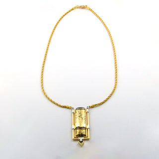 Kette mit Anhänger aus 750 Gelb- und Weißgold mit Rutilquarz, Turmalin und Brillant, nachhaltiger second hand Schmuck perfekt aufgearbeitet