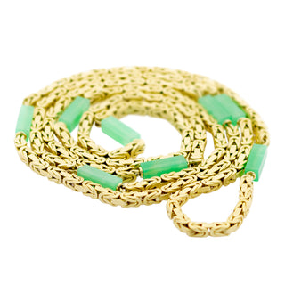 Königskette aus 585 Gelbgold mit Chrysopras, nachhaltiger second hand Schmuck perfekt aufgearbeitet