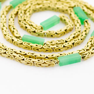 Königskette aus 585 Gelbgold mit Chrysopras, nachhaltiger second hand Schmuck perfekt aufgearbeitet