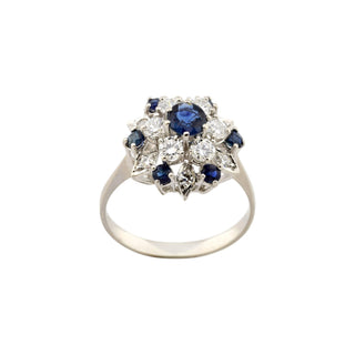 Krämer Saphirring aus 585 Weißgold mit Brillant und Diamant, nachhaltiger second-hand Schmuck perfekt aufgearbeitet