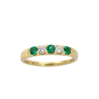 Krämer Smaragdring aus 585 Gelbgold mit Brillant, nachhaltiger second hand Schmuck perfekt aufgearbeitet