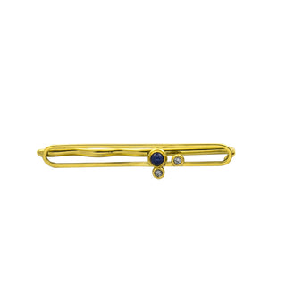 Krawattenklammer aus 585 Gelbgold mit Saphir und Brillant, nachhaltiger second hand Schmuck perfekt aufgearbeitet