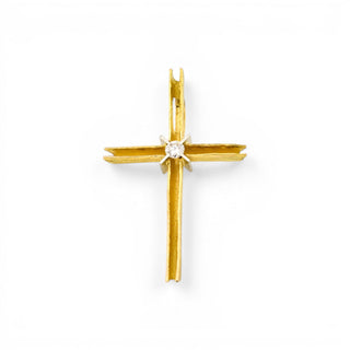 Kreuzanhänger aus 750 Gelb- und Weißgold mit Brillant, nachhaltiger second hand Schmuck perfekt aufgearbeitet