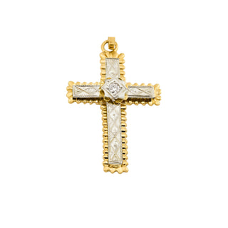 Kreuzanhänger aus 750 Gelb- und Weißgold mit Brillant, nachhaltiger second hand Schmuck perfekt aufgearbeitet