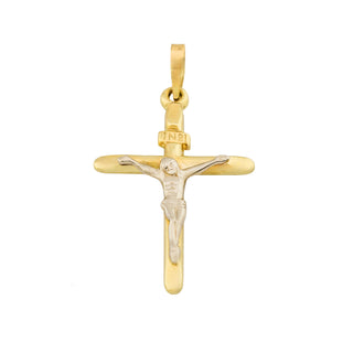 Kreuzanhänger aus 585 Gelb- und Weißgold, nachhaltiger second hand Schmuck perfekt aufgearbeitet