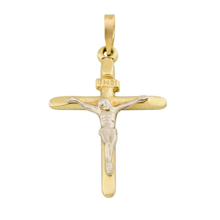 Kreuzanhänger aus 585 Gelb- und Weißgold, nachhaltiger second hand Schmuck perfekt aufgearbeitet