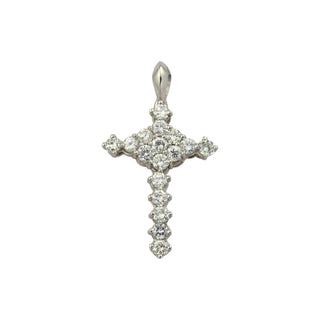 Kreuzanhänger aus 750 Weißgold mit Brillant, nachhaltiger second-hand Schmuck perfekt aufgearbeitet
