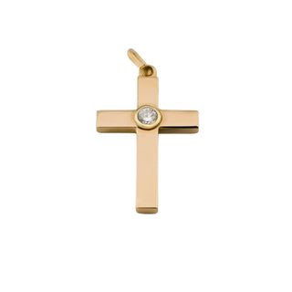 Kreuzanhänger aus 585 Gelbgold mit Brillant, nachhaltiger second hand Schmuck perfekt aufgearbeitet