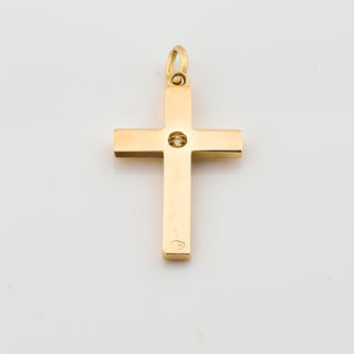 Kreuzanhänger aus 585 Gelbgold mit Brillant, nachhaltiger second hand Schmuck perfekt aufgearbeitet