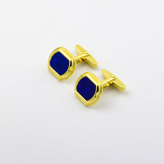 Manschettenknöpfe aus 585 Gelbgold mit Lapislazuli, nachhaltiger second hand Schmuck perfekt aufgearbeitet