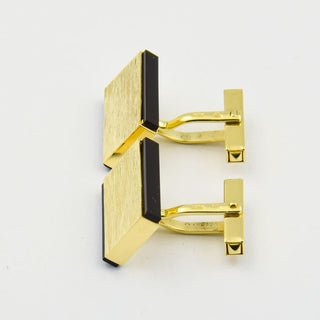 Manschettenknöpfe aus 585 Gelbgold mit Onyx, nachhaltiger second hand Schmuck perfekt aufgearbeitet