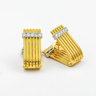 Manschettenknöpfe aus 750 Gelb- und Weißgold mit Brillant, hochwertiger second hand Schmuck perfekt aufgearbeitet