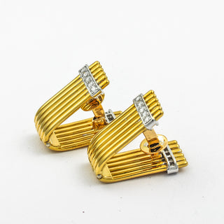 Manschettenknöpfe aus 750 Gelb- und Weißgold mit Brillant, hochwertiger second hand Schmuck perfekt aufgearbeitet