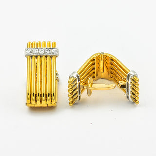 Manschettenknöpfe aus 750 Gelb- und Weißgold mit Brillant, hochwertiger second hand Schmuck perfekt aufgearbeitet