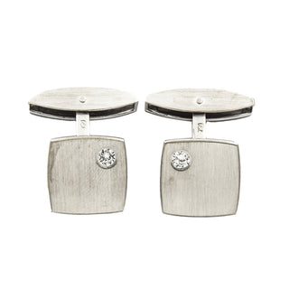 Manschettenknöpfe von Juwelier Richarz aus 750 Weißgold mit Brillant, nachhaltiger second hand Schmuck perfekt aufgearbeitet