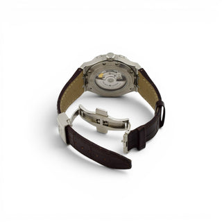 Maurice Lacroix Herrenarmbanduhr AIKON Automatik mit Datumsanzeige und verschraubte Krone und Sichtboden zeitgenössisch, gebrauchte Luxusuhr im Top-Zustand